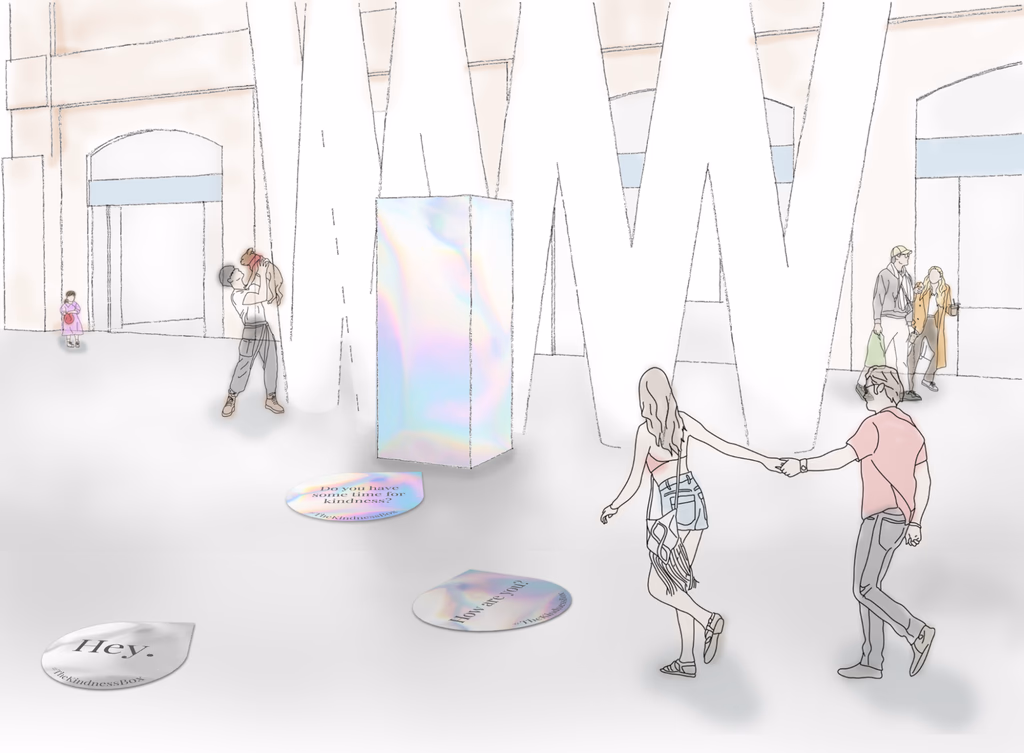 The Kindness Box — an iridescent vending machine installation at King's Cross