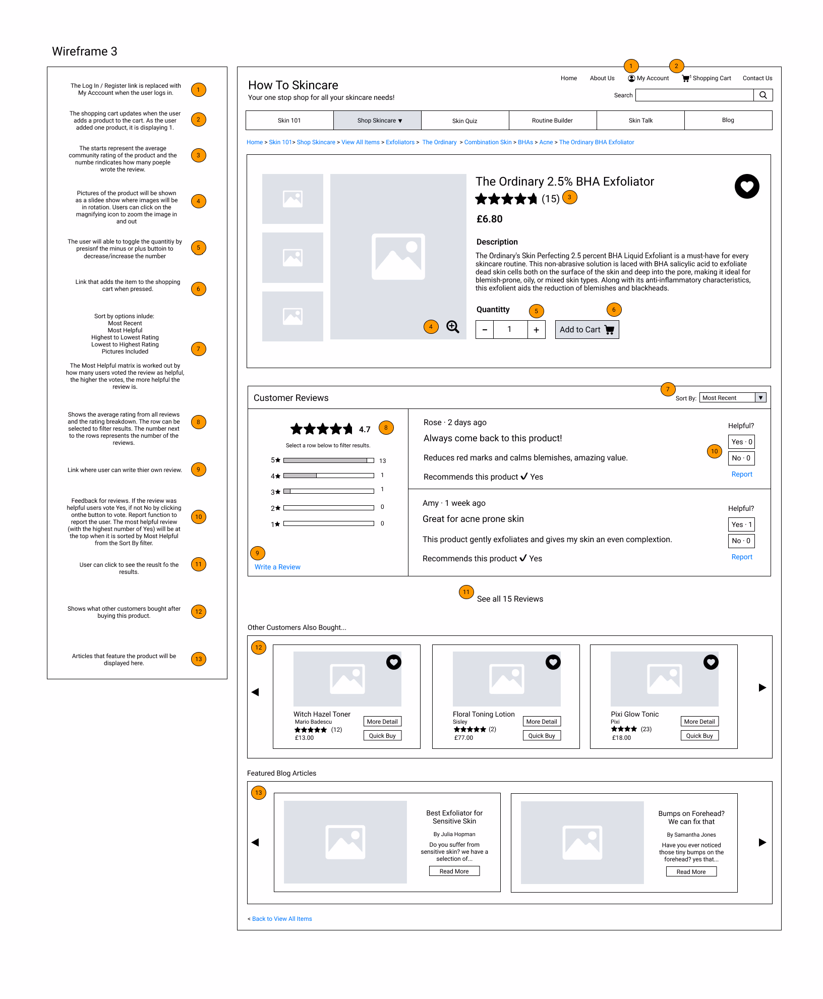Wireframe 3: Product detail page