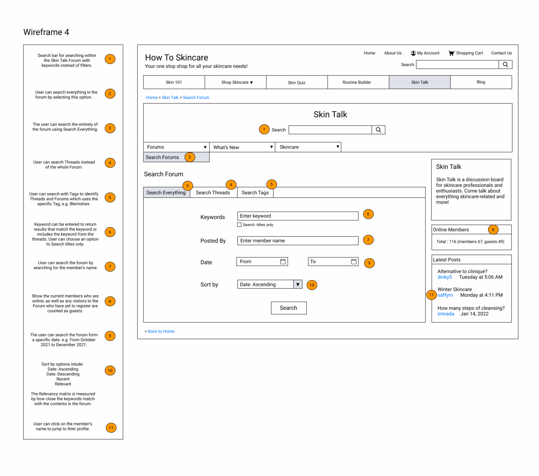 Wireframe 4: Skin Talk community forum